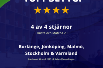 Toppbetyg Rusta och Matcha 2 hos Arbetsförmedlingen Guldjobbet
