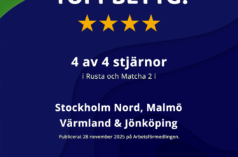 Guldjobbet får 4 av 4 stjärnor i Rusta och Matcha av Arbetsförmedlingen den 28 november 2025